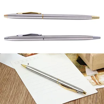 1 Pc Висококачествена метална химикалка Канцеларски материали от неръждаема стомана Род въртяща се писалка Ballpen канцеларски материали Офис училищни пособия