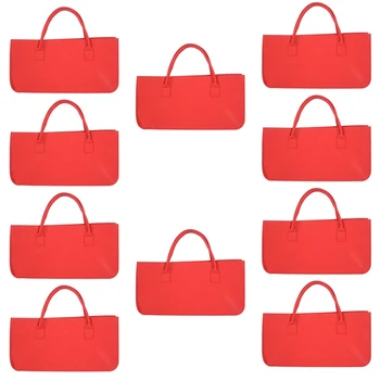 10X Филцова чанта, чанта за съхранение на филц Чанта за пазаруване с голям капацитет - червена