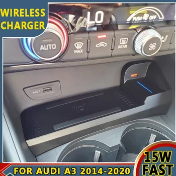 15W бързо зарядно устройство за Audi A3 8V S3 2014-2021 Безжично зарядно Мат Car QI индукционно зареждане подложка кола център конзола Retrofit