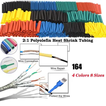 164pcs комплект полиолефин свиване асорти термосвиваеми тръби тел кабел изолирани ръкави тръби комплект SAL99