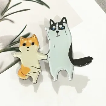 1PCS Добър приятел котка и куче Икона акрилна брошка значки Harajuku щифт раница дрехи аксесоари