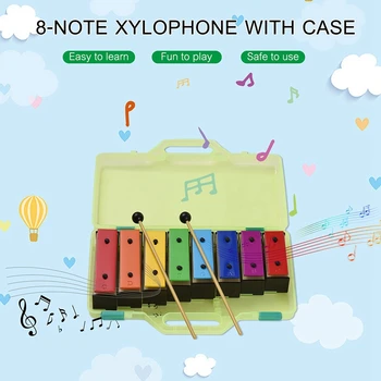 1Set 8-Note Xylophone колоритен Glockenspiel подвижни плочи резонатор с пластмасови чукове зелен калъф