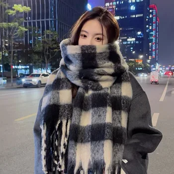2023 Есен и зима Нов кашмир реколта кариран шал женски корейски версия на модата старши смисъл шал удебелен топъл врат