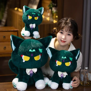 22cm Game Impact Xiao Седяща котка Cosplay плюшена възглавница кукла играчка Prop Коледа подарък