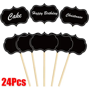 24Pcs Blank Chalkboard Cupcake Topper Food Buffet Label Признаци Десертна торта Topper Клечка за зъби Сватбено тържество Десертни декорации