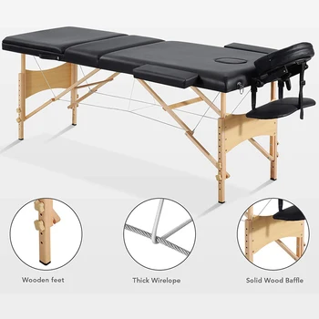 3-кратно масивно дървено преносимо леко цяло тяло красота сгъваем спа масаж маса масаж легло за продажба