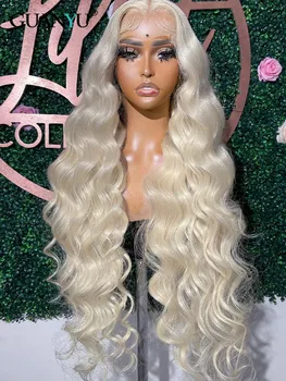 #60 Цвят Platinum Ash Blonde Lace Front Wigs Human Hair White 13X6 HD прозрачна дантелена фронтална перука за жени