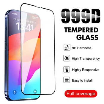 999D пълно покритие закалено стъкло за Apple iPhone 15 14 13 12 11 Pro Max мини екран протектор iPhone X XR XS Max защитно фолио