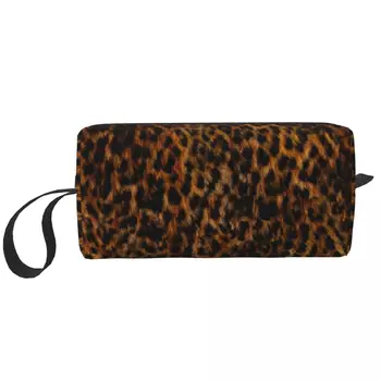 Cheetah кожа текстура леопард печат грим чанта голяма козметична чанта мъже жени тоалетна чанта съхранение торбичка чанта