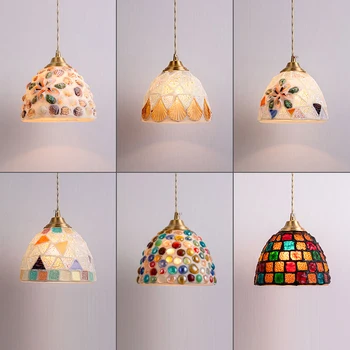 Colorful Shell мозайка творчески висулка таван светлини Nordic дома декор полилей Tiffany LED осветление трапезария кухненска лампа
