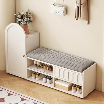 Cream Style Shoe Changing Stool Home Doorway Sitting Shoe Rack Home Multi-Layer Shoe Cabinet Stool Integrated Footstool