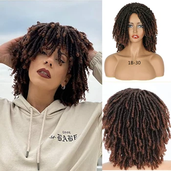 Dreadlocks Wig 6Inch short Black Red Ombre Faux Nu Locs Curly Twist Wig Natural Fluffy Soft Braided Wigs for Women Daily Used