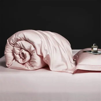 Lofuka жени 100% коприна розово спално бельо комплект красота меки юрган покритие плосък лист пухени покритие кралица крал легло бельо комплект калъфка