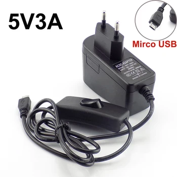 Micro USB 5V 3A 3000mA AC към DC захранващ адаптер за захранване US EU Plug on/off switch 100V 240V конвертор зарядно за стена за Raspberry Pi
