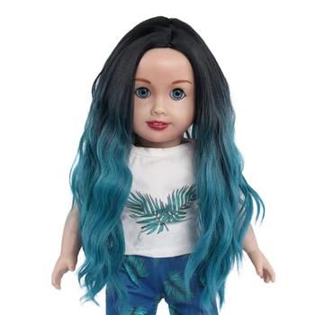 MUZIWIG 18 инчов американски кукла коса перука градиент черно синьо дълго къдрава коса DIY кукла аксесоари висока temperatuer влакна вълнообразна перука