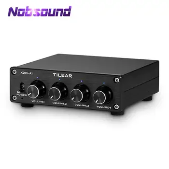 Nobsound HiFi 4-лентов стерео аудио превключвател Кутия & Звуков миксер с контрол на силата на звука за усилвател Домашен работен плот за мониторинг
