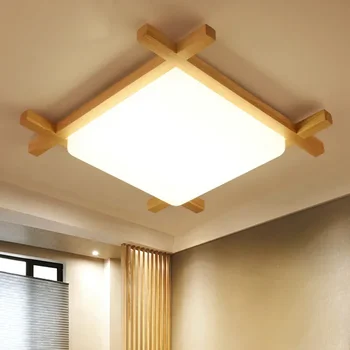 Nordic LED дървени таванни светлини в квадратна форма lamparas de techo за спалня балкон коридор кухненски осветителни тела