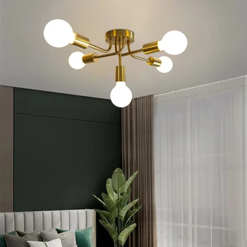 Nordic месинг осветително тяло модерен ресторант таван лампа E27 полилей спалня хол кухня таван светлина дома декор