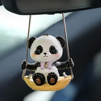 Panda кола висящи орнамент смола сладък аниме кола аксесоари люлка бамбук панда кола люлеещ се орнамент за кола огледало за обратно виждане