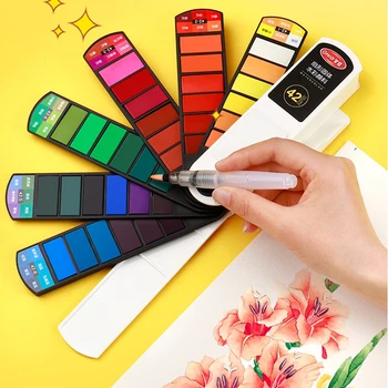 Portable18/25/33/42 Цветове Плътен комплект акварелни бои Акварел пигмент вода писалка за художници начинаещи живопис изкуство доставки