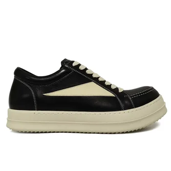 Ro високо качество телешка кожа черно и бяло платформа дантела нагоре ниска горната дъска обувки за мъже и жени обувки ботуши Рик обувки