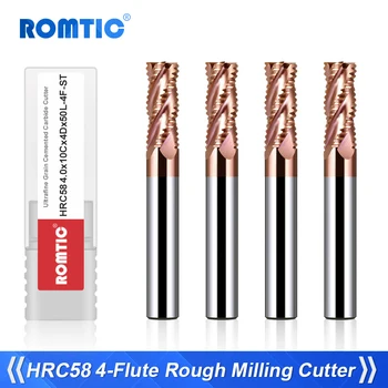 ROMTIC HRC58 4-флейта волфрам стоманен карбид груб фреза нано покритие CNC груба обработка крайни мелници инструменти