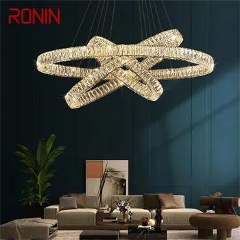 RONIN Европейска висяща лампа Луксозни кристални кръгли пръстени LED осветителни тела Декоративен полилей за трапезария спалня
