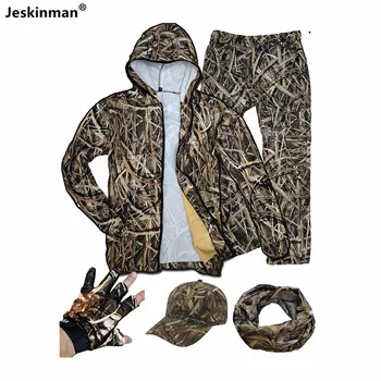 Spring Autumn Reed Camo Hunting Suit Дишащ костюм против комари Открит носим устойчиви на надраскване дрехи в джунглата