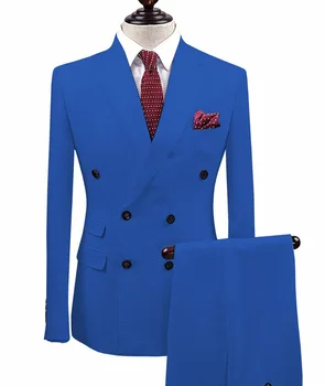 Tailored Men's Suit Slim Fitted 2pcs Сиво/синьо/червено двуредно яке Tuxedo Blazer Панталони Сватбено парти Облекло Яке + панталони
