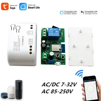Tuya Wifi Switch Module 10A 1CH релеен контролер DC / AC 7-32V 12V 24V 85-250V 220V Smart Life Jog Самозаключващ се модул Alexa