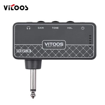 VITOOS-ROCK Усилвател за китарни слушалки 1/4 инчов щепсел 3.5mm жак за слушалки & Aux In с усилване Тон Обем Вградена акумулаторна батерия