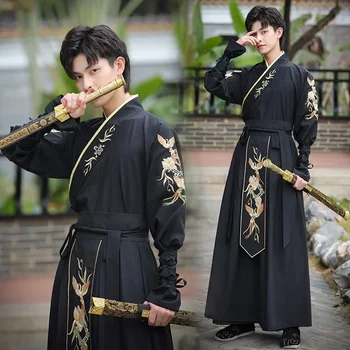 Warrior Hanfu за мъже Китайски традиционен етнически стил Феникс бродерия японски самурай парти косплей мечоносец костюм