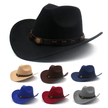 Western Retro Belt Cowboy Hat Grassland Travel Cowgirl Country Hat Classic Jazz Women Felt Hats Vintage Wild Knight Hats For Men