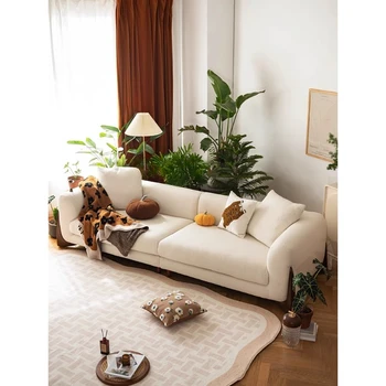 Xiaoli масивна дървесина плат занаятчийски диван хол малък апартамент агнешка вълна крем стил Nordic прост диван хол мебели