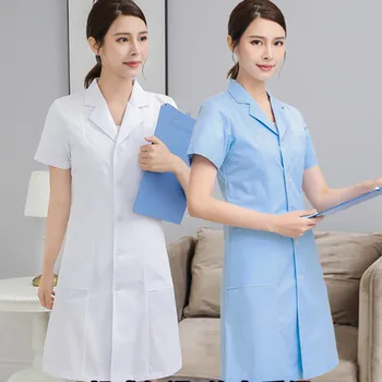 XS-3XL 10Styles Еднореден бял дълъг медицинска сестра лекар работни дрехи с джобове прости мъже жени лаборатория гащеризони униформа износване