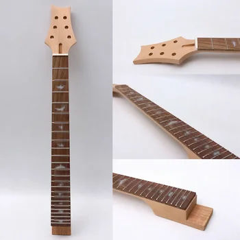 Yinfente New 24 Fret Guitar Neck 24.75 Inch Rosewood Fretboard Bird Inlay Truss Rod Adjust At Headstock Set in Style Unfinished