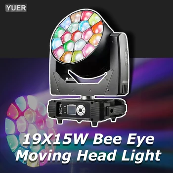 YUER NEW 19x15W пчелно око RGBW LED измиване с увеличение Beam движеща се глава осветление DMX512 За DJ дискотека Парти Нощен клуб Сцена Light