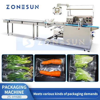 ZONESUN Автоматична хоризонтална машина за запечатване на зеленчуци ZS-HY680 Пресни продукти Опаковане на храни Свежест Опаковка на плодове