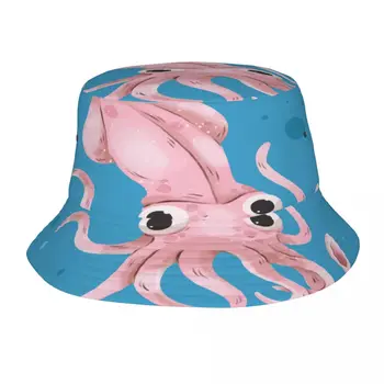 Акварел Калмари Унисекс Небрежна шапка за слънце Кофа шапка за мъже Жени Боб Хип-хоп шапки Лятна рибарска шапка Панама