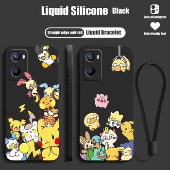 Аниме Pokémon Pikachu сладък за OPPO A98 A96 A94 A93 A77S A76 A74 A73 A72 A57E S A56S течно въже силиконов Funda телефон случай