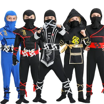 Аниме момчета NINJA косплей костюм гащеризон костюми фантазия деца момчета Хелоуин изпълнение самурай костюм нинджа костюм