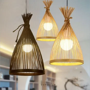 Бамбуков фенер висулка лампа естествен ратан ракита E27 полилеи ръчно тъкани бамбукови абажури осветителни тела висящи светлина