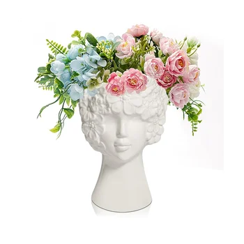 Бяла керамична ваза за цветя за декор, модерен стил женска форма за лице ваза, уникална ваза за цветя за домашен офис декор -A