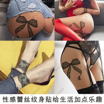 водоустойчив временен стикер за татуировка Секси дантела лък възел цвете ръка крак боди арт флаш Tatoo фалшив Tatto за мъже жени