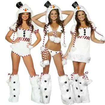 Възрастни жени секси бял снежен човек косплей пингвин коледни костюми Санта Косплей празници фантазия рокля