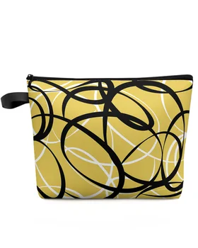 Геометрична крива Черна бяла текстура Жълта козметична чанта Съединител шаферка Пътуване на открито Красота грим чанта Парти червило чанта