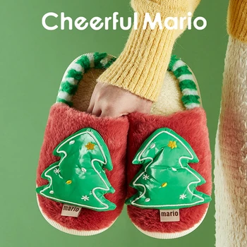 Детски бебешки зимни чехли Коледно дърво Пухкави топли плюшени чехли Обувки без хлъзгане къща за ежедневни малки деца на закрито на открито