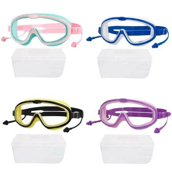 Детски очила за плуване с тапи за уши Очила за плуване против мъгла Широк изглед Детски очила Страхотни подаръци за рожден ден за момчета момичета