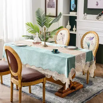европейски стил покривка правоъгълник кадифе дантела цвете куха маса трапезария кърпа маса флаг кърпи чай маса покривка