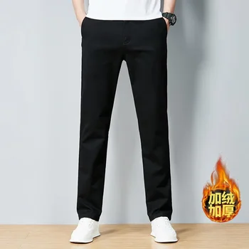 Ежедневни панталони зимно кадифе удебелени панталони мъжка корейска версия тънък панталон, младежки плътен цвят универсален памучен панталон